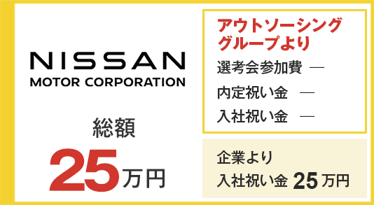 日産自動車栃木工場 入社祝い金25万円